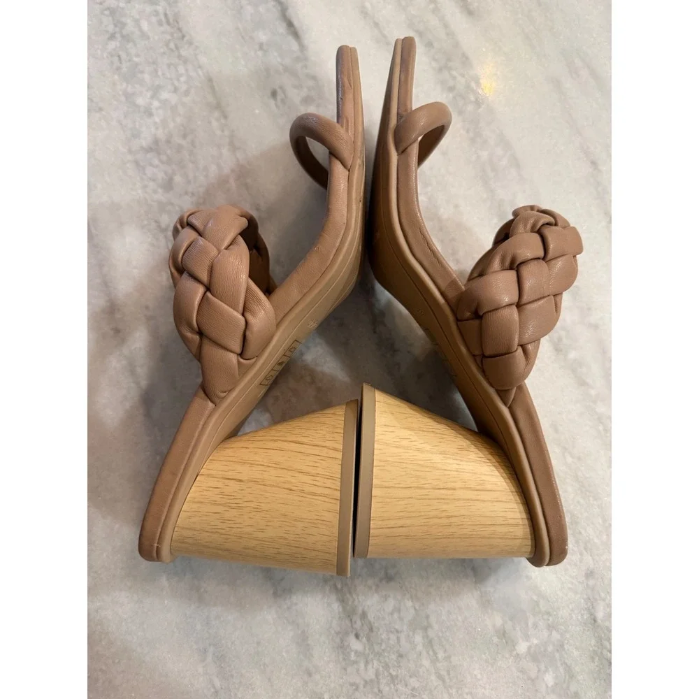 Dolce Vita Paily Braided‎ Block Heel Sandals Tan Nude Square Toe Mule Size 9